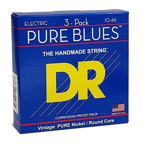 DR Strings Pure Blues Pure Nickel Electric Guitar Strings, Medium 10-46, 3-Pack (PHR-10-3PK)