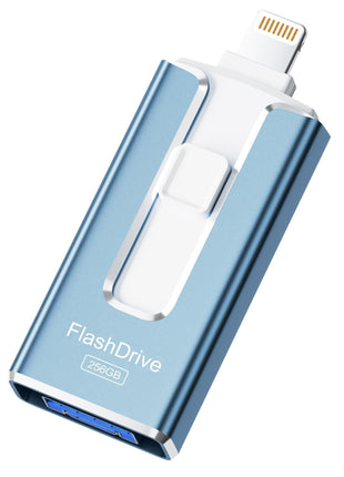 MFi Certified 256GB Flash Drive for iPhone iPad, Photo Stick for External Memory Storage, Easily Back Up and Save Photos Videos, 4 in 1 USB Memory Stick Thumb Drive for iPhone/iPad/Android/PC (Blue)