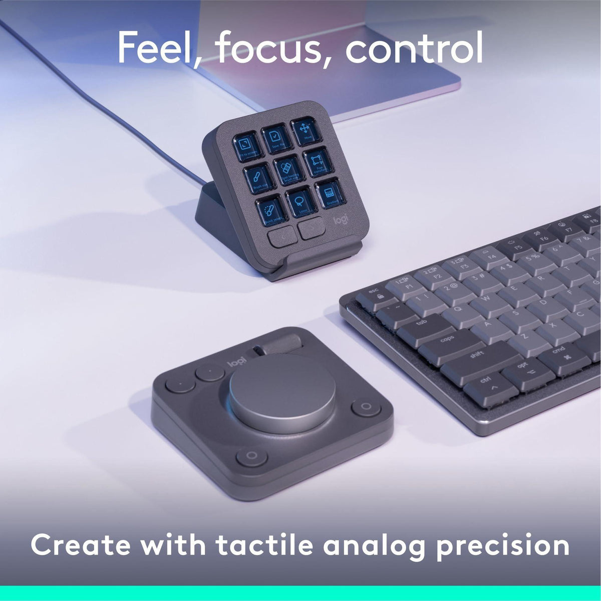 Logitech MX Creative Console, 9 Customizable LCD Keys, Stream Deck Accessories, Control Dial for Graphic Design, Adobe, Zoom, Spotify - Graphite, 3-Month Adobe Creative Cloud Membership