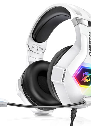 Ozeino Gaming Headset for PC, Ps4, Ps5, Xbox Headset with 7.1 Surround Sound Gaming Headphones with Noise Canceling Mic, LED Light Over Ear Headphones for Switch, Xbox Series X/S, Laptop, Mobile White