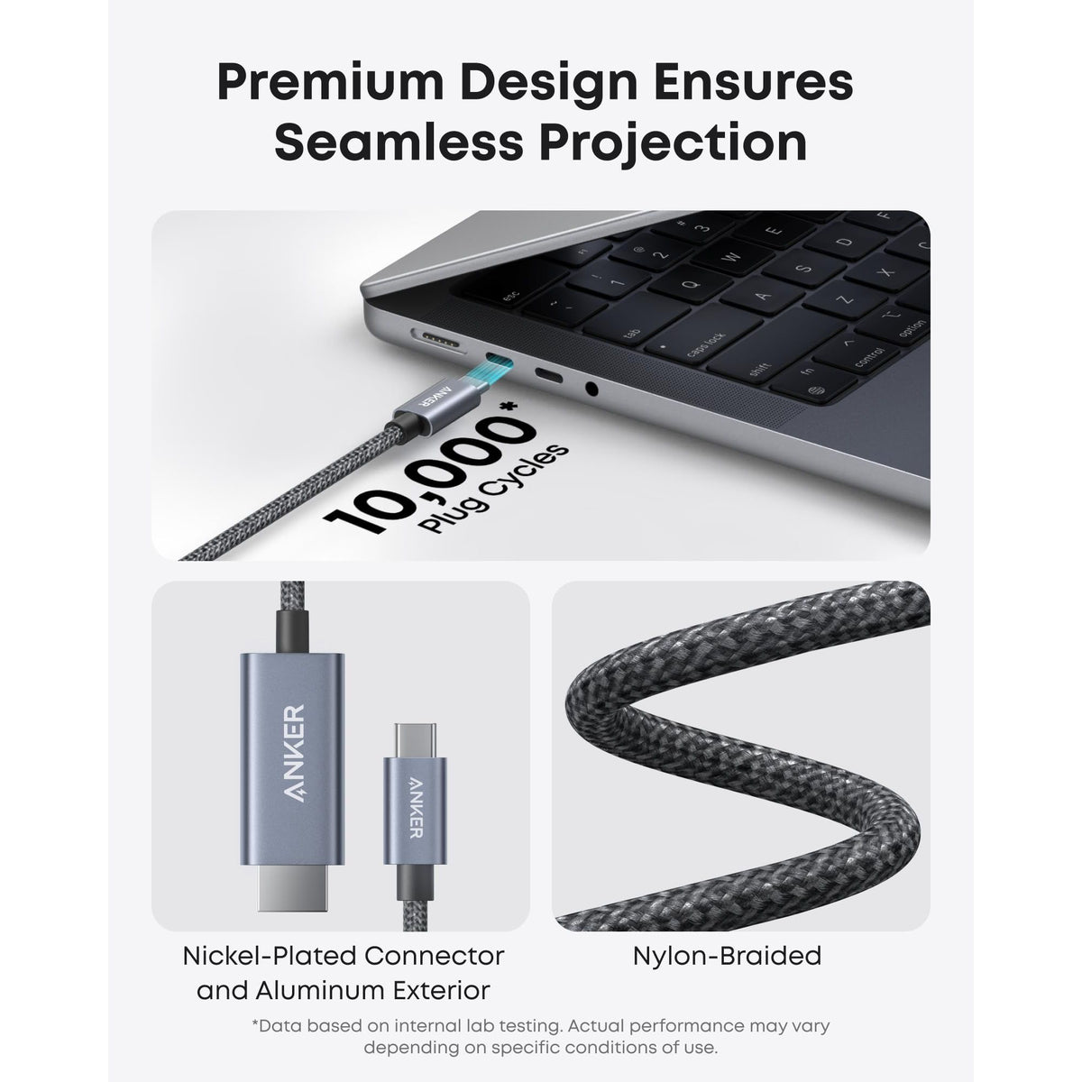 Anker HDMI Cable, 4K@60Hz Ultra-Fast Nylon-Braided USB C to HDMI Cord with Advanced Shielding, Thunderbolt 5/4/3, for MacBook, iPad, iPhone, HD TV, and More (6FT,Black)