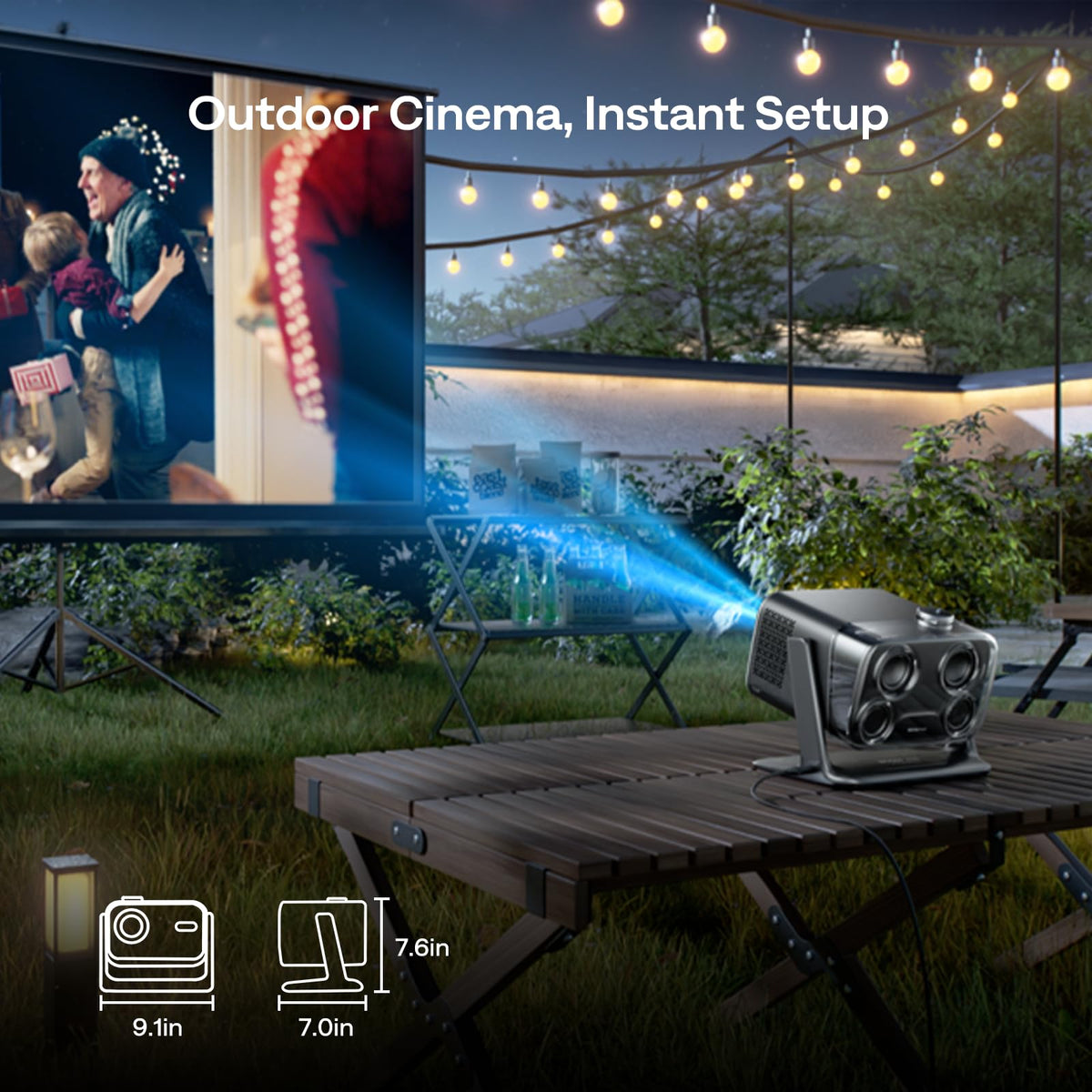 Aurzen BOOM mini Google TV 4K Supported Smart Portable Projector with WiFi and Bluetooth, Outdoor & Home Movie Projector with 20W Speakers DoIby Audio, Real-Time Focus, 500 ANSI Lumens, Black