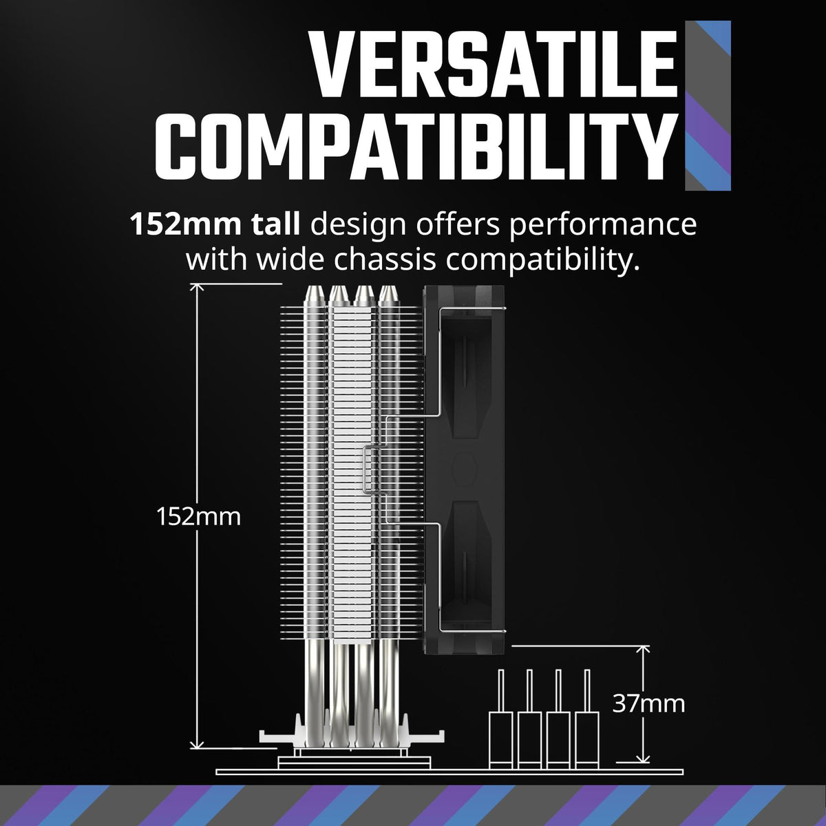 Cooler Master Hyper 212 Spectrum V3 ARGB CPU Air Cooler, 120mm PWM Fan, 4 Copper Heat Pipes, 152mm Tall, AMD Ryzen AM5/AM4, Intel LGA 1851/1700/1200 Brackets