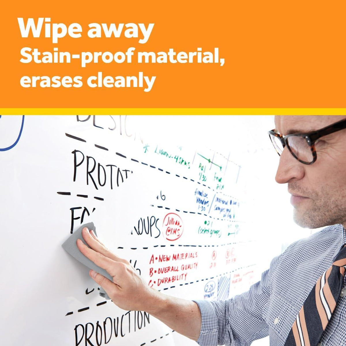 Post-it Dry Erase Whiteboard Film Surface for Walls, Doors, Tables, Chalkboards, Whiteboards, and More, Removable, Stain-Proof, Easy Installation, 6 ft x 4 ft Roll (DEF6X4)