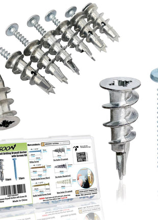 50Pcs Metal Self Drilling Drywall Anchors Heavy Duty with Screws Kit | 25 Heavy Duty Metal Wall Anchors for Drywall with 25 #8 x 1-1/4'' Screws ,No Pre Drill Hole Required, Holds Upto 75lbs