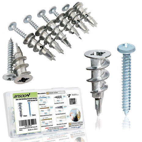 50Pcs Metal Self Drilling Drywall Anchors Heavy Duty with Screws Kit | 25 Heavy Duty Metal Wall Anchors for Drywall with 25 #8 x 1-1/4'' Screws ,No Pre Drill Hole Required, Holds Upto 75lbs
