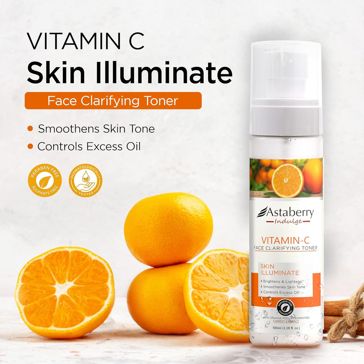 Astaberry Indulge Vitamin C Face Toner For Glowing Skin|Toner For Oily & Dry Skin|Hydrates The Skin|With Orange Peel & Fermented Carrot Extract - 100 Ml