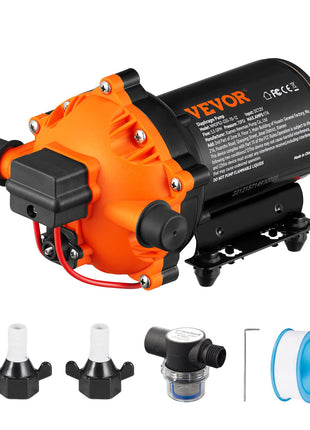 VEVOR Water Diaphragm Pump, 12V DC, 5.5 GPM Flow, 70 PSI Rated Pressure (40-100 PSI Adjustable), 1/2 inch MNPT Self Priming Sprayer Pump with Pressure Switch for Car Washing, Agricultural Irrigation