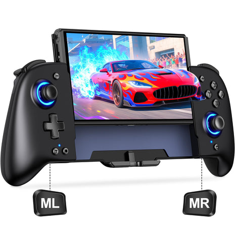 Gammeefy Switch Controller – Hall Effect Joysticks & Enhanced Grip – One Piece Switch Joypad Replacement Switch Pro Controller with 8-Color RGB Lighting, Turbo, Macros - Black, 6.2"/7"