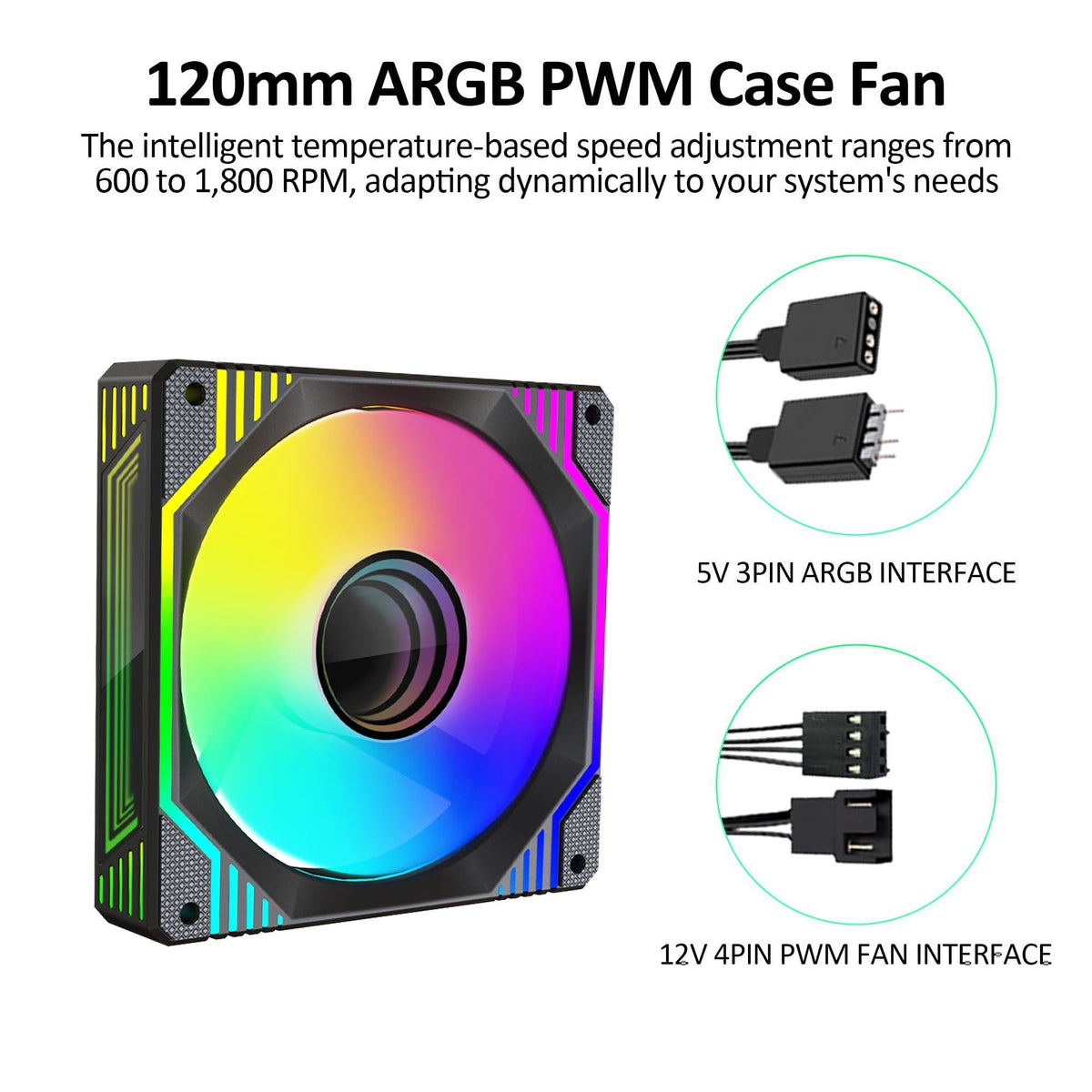 PANO-MOUNTS 120mm Infinity Mirror ARGB Fan 5V 3Pin Addressable RGB PWM PC Computer CPU Case Cooling Fan 600-1800RPM Black 3-Pack