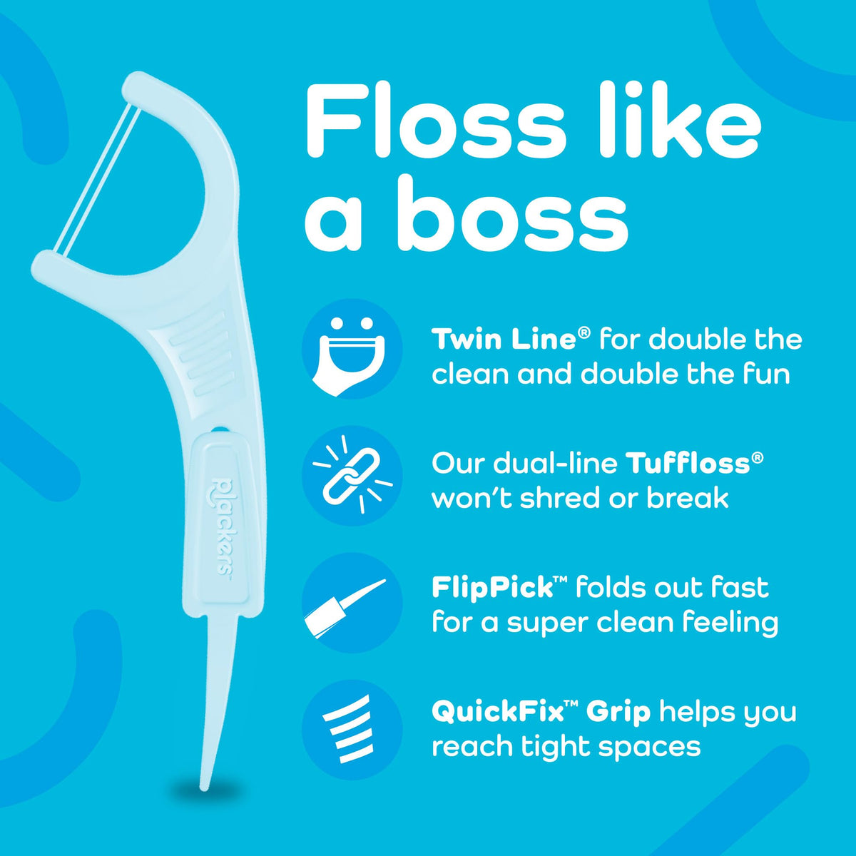 Plackers Twin Line Dental Floss Picks, Dual-Line Tuffloss, Easy Storage, Cool Mint Flavor, 300 Count