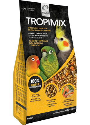 Hari Hagen Tropimix Enrichment Food for Cockatiels & Lovebirds, 2 lb. - HARI Parrot Food with Seeds, Fruit, Nuts, Vegetables, Grains, and Legumes