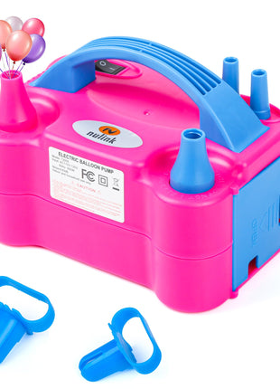 NuLink Electric Portable Dual Nozzle Balloon Blower Pump Inflation for Decoration, Party, Sport [110V~120V, 600W, Rose Red]