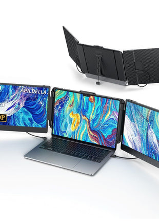 APILDELLA 14'' Triple Laptop Screen Extender, 1080P FHD Portable Dual Monitor for Laptop USB C HDMI, Plug-Play Monitor Extender for Triple Display for Mac/Windows, Fit 13 inch-17.3 inch Laptops