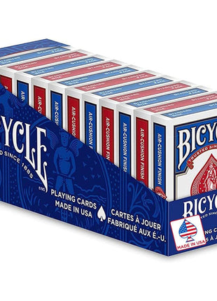 Bicycle Rider Back Playing Cards 12 Pack Poker Size Standard Index | Air Cushion Finish for smooth shuffling, Made in USA, 6 red and 6 blue decks, Ideal for poker and blackjack