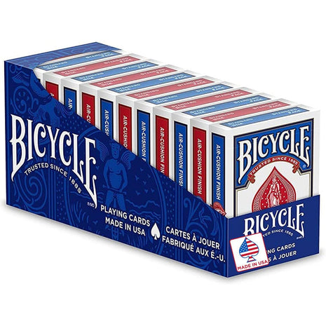 Bicycle Rider Back Playing Cards 12 Pack Poker Size Standard Index | Air Cushion Finish for smooth shuffling, Made in USA, 6 red and 6 blue decks, Ideal for poker and blackjack