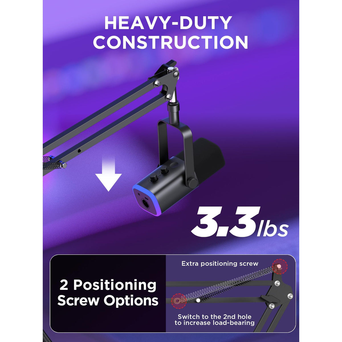 InnoGear Boom Arm Microphone Mic Stand for Blue Yeti HyperX QuadCast SoloCast Snowball Fifine Shure SM7B and other Mic, Medium