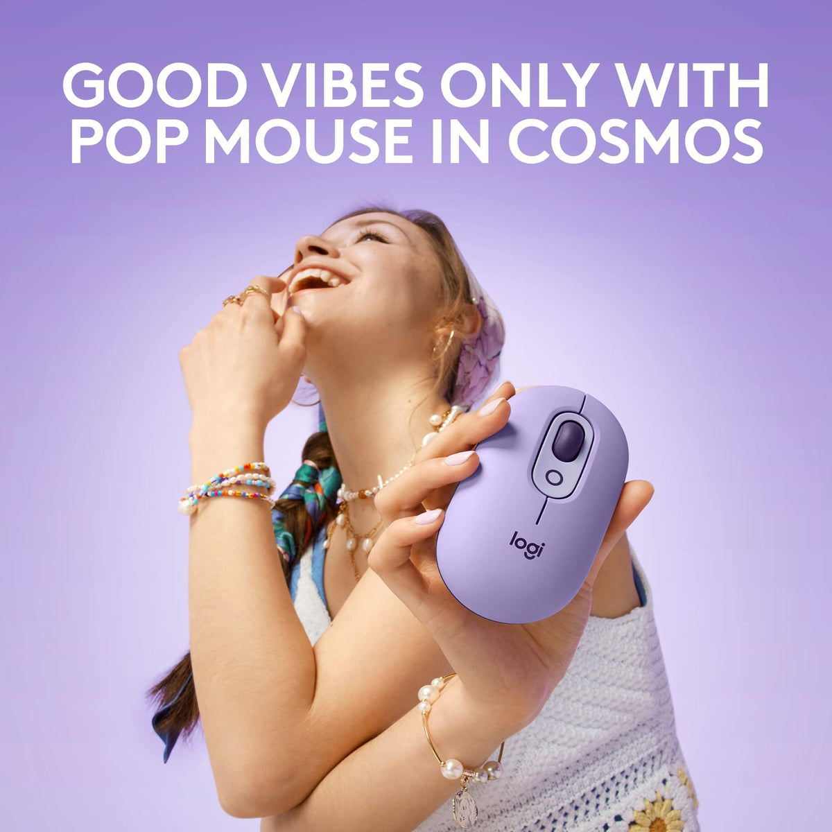 Logitech POP Mouse, Wireless Mouse with Customizable Emojis, SilentTouch Technology, Precision/Speed Scroll, Compact Design, Bluetooth, Multi-Device, OS Compatible - Cosmos
