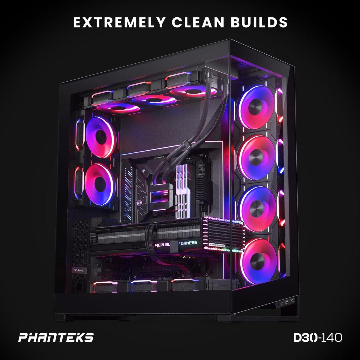 Phanteks D30-140 DRGB PWM Fan 3Pack, Premium D-RGB Performance Fans, ARGB/DRGB Lighting, Daisy-Chain Fan Linking System, 3Pack (Black)