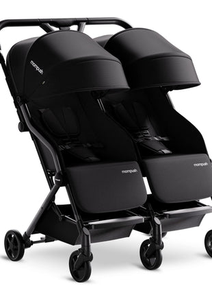 Mompush Lithe Double Stroller, Lightweight Side by Side, Infant & Toddler | 25 lbs design, 30-inch width fits doorways, one-step fold, independent recline, UPF50+ canopy, all-wheel suspension