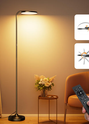 36W LED Floor Lamp, Super Bright Standing Lamp, Modern Stepless Dimmable Torchiere Tall Lamp with Remote Control, 350°Rotating Head Reading Floor Lamp for Living Room, Bedroom, Office