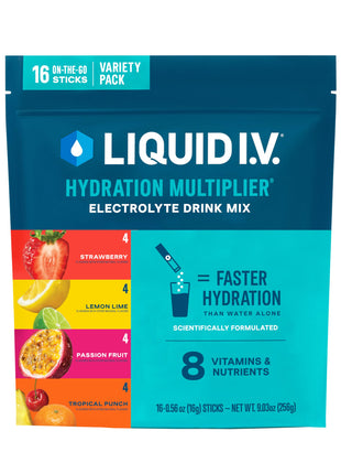 Liquid I.V. Hydration Multiplier   Variety Pack   Lemon Lime, Passion Fruit, Strawberry, Tropical Punch | Electrolyte Powder Drink Mix | 1 Pack (16 Servings)