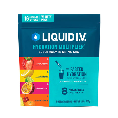 Liquid I.V. Hydration Multiplier   Variety Pack   Lemon Lime, Passion Fruit, Strawberry, Tropical Punch | Electrolyte Powder Drink Mix | 1 Pack (16 Servings)