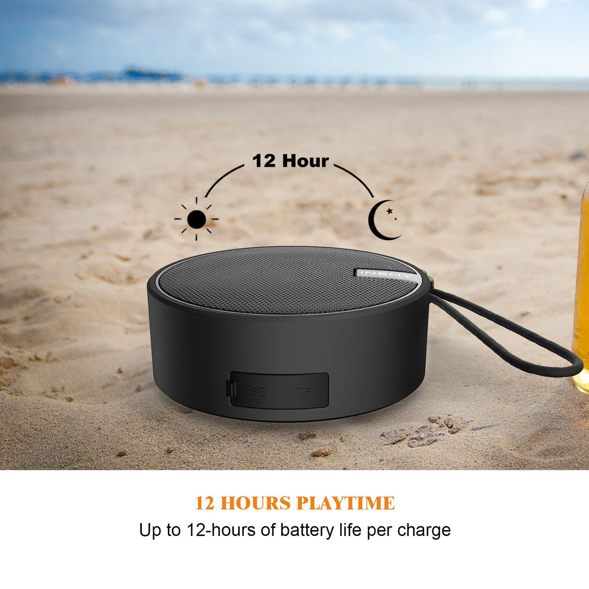INSMY C12 IPX7 Waterproof Shower Bluetooth Speaker, Portable Small Speaker, Speakers Bluetooth Wireless Loud Clear Sound Support TF Card Suction Cup for Kayak Canoe Beach Gift (Black)