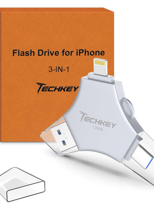 MFi Certified USB 3.0 Flash Drive 128GB for iPhone, 3in1 External Memory Photo Keeper Storage Stick for Picture/Video/Data Saver/Backup, High Speed Thumb/Jump/Hard Drives for iPhone/iPad/Android/PC