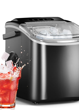 Ice Maker Countertop, Efficient Easy Carry Ice Machine, Self-Cleaning Ice Maker with Ice Scoop & Basket, 9pcs/ 6mins 26.6Lbs Per Day for Home/Office/Kitchen,Black