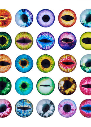 Beadthoven 90pcs 25mm Mixed Style Round Glass Dragon Eye Gem Cover Cabochon for Dome Jewelry Finding Cameo Pendent Doll Making