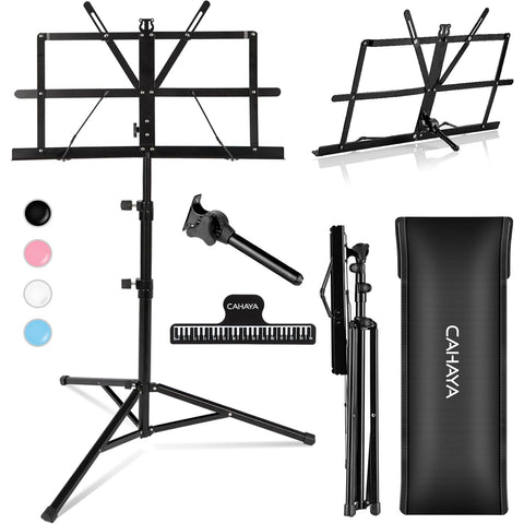 CAHAYA Portable Sheet Music Stand: Dual Use Desktop Book Holder Folding Lightweight Extra Stable Reinforced with Carrying Bag and Clip for Students Musicians Height Adjustable up to 54.3 inch CMS0204