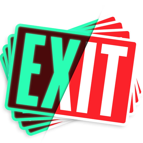 Exit Sign Stickers - Glow in The Dark - 4 pcs, 10 inch by 7 inch - Ideal Illuminated Emergency Exit Signs for Business or Office - Photoluminescent and UV Protected - Apply to Door, Wall, Window