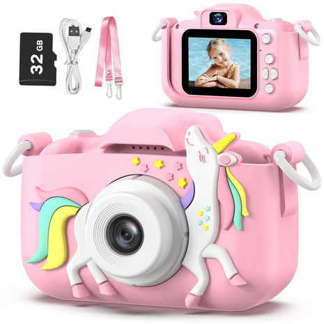 Goopow Kids Camera Toys for 3-8 Year Old Girls Boys,Children Digital Video Camcorder Camera with Cartoon Soft Cover, Best Chritmas Birthday Festival Gift for Kids