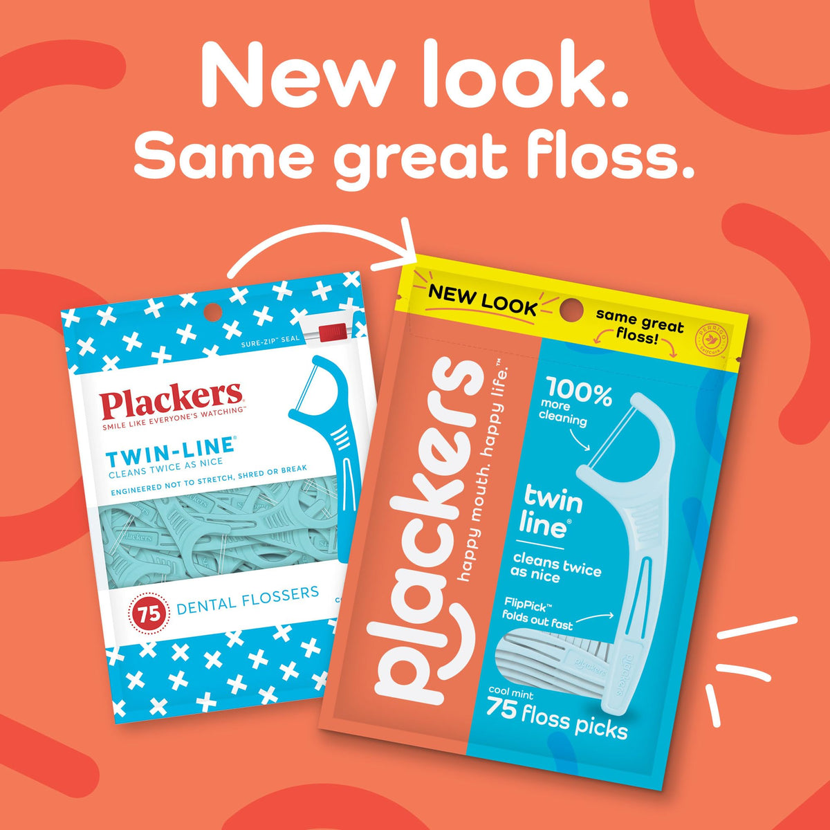 Plackers Twin Line Dental Floss Picks, Dual-Line Tuffloss, Easy Storage, Cool Mint Flavor, 300 Count