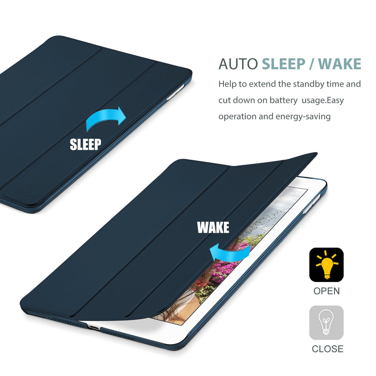 ProCase Smart Case for iPad 9.7 Inch iPad 6th/5th Generation Case 2018 2017(Model: A1893 A1954 A1822 A1823), Ultra Slim Lightweight Stand Case with Translucent Frosted Back Smart Cover -Navy