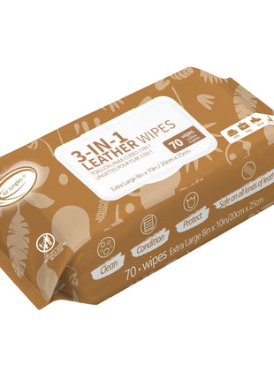 Air Jungles 3in1 Leather Cleaner Wipes 70 Count, Extra Large 8 inch x 10 inch Size, Clean Condition Protect Wipes for Vinyl and Leather Apparel Furniture Auto Car Interior Shoes Boots Bags