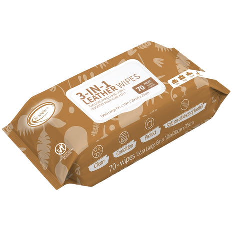 Air Jungles 3in1 Leather Cleaner Wipes 70 Count, Extra Large 8 inch x 10 inch Size, Clean Condition Protect Wipes for Vinyl and Leather Apparel Furniture Auto Car Interior Shoes Boots Bags