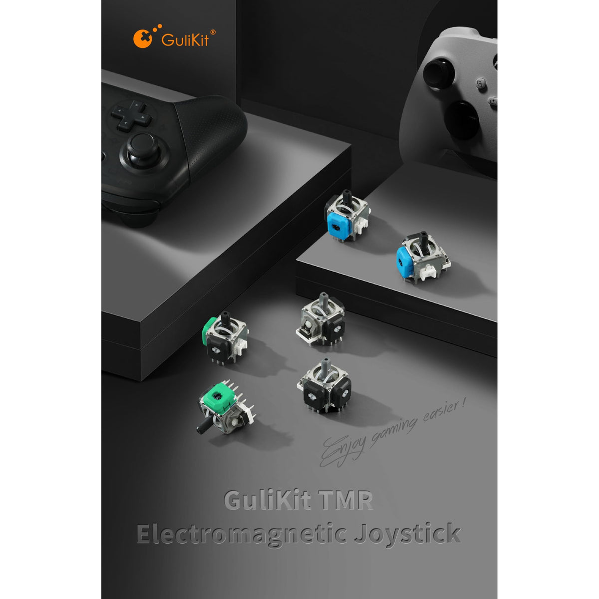 GuliKit TMR Magnetic Joystick Replacement Kit for PS5 DualSense/DualSense Edge Controller,Anti-Drift Electromagnetic Stick Repair Module with Thumbstick Caps, Soldering Required