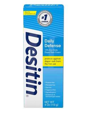 Desitin Daily Defense Baby Diaper Rash Cream with Zinc Oxide to Treat, Relieve & Prevent diaper rash, Hypoallergenic, Dye-, Phthalate- & Paraben-Free, 4 oz