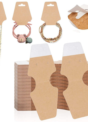 200 Pcs Necklace Display Cards with Adhesive, Thick Bracelet Keychain Display Cards, Kraft Paper Necklace Cards for Jewelry Display Selling