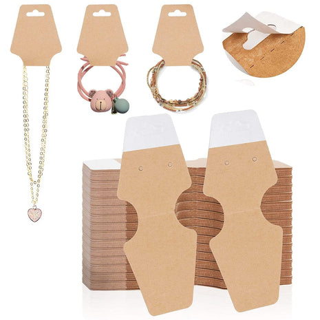 200 Pcs Necklace Display Cards with Adhesive, Thick Bracelet Keychain Display Cards, Kraft Paper Necklace Cards for Jewelry Display Selling