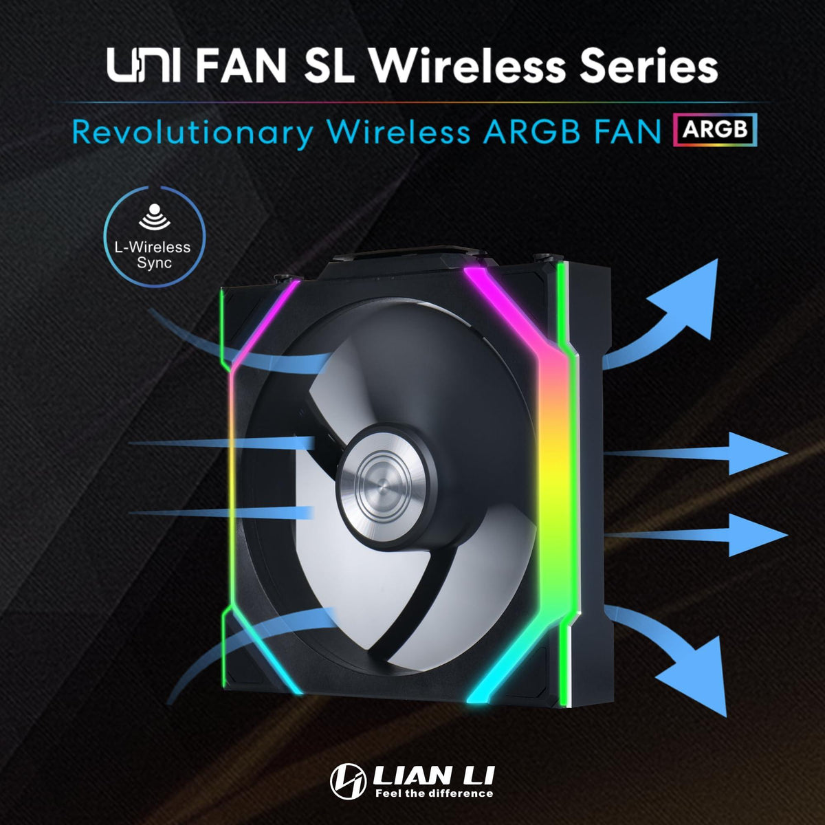 Lian Li UNI Fan SL Wireless 120mm ARGB Fan - Single Pack - 2.4 GHz Wireless Signal for RGB & Fan Control - Daisy-Chain Design - Controller NOT Included & Required - Black (12SL1W1B)
