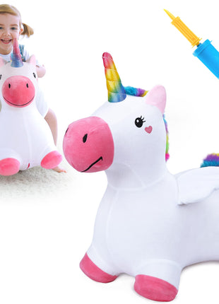Bouncy Pals Toddler Unicorn Hopper Toy Girl Gift, Outdoor Ride Animal Horse | Kids Inflatable Bouncing Hopping Toy, Baby Plush Bouncer, Birthday Gift for 18 Month 2 3 4 Year Old Child Indoor Yard Outside