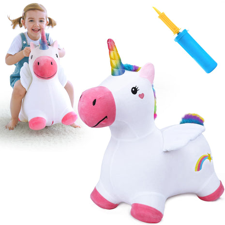 Bouncy Pals Toddler Unicorn Hopper Toy Girl Gift, Outdoor Ride Animal Horse | Kids Inflatable Bouncing Hopping Toy, Baby Plush Bouncer, Birthday Gift for 18 Month 2 3 4 Year Old Child Indoor Yard Outside