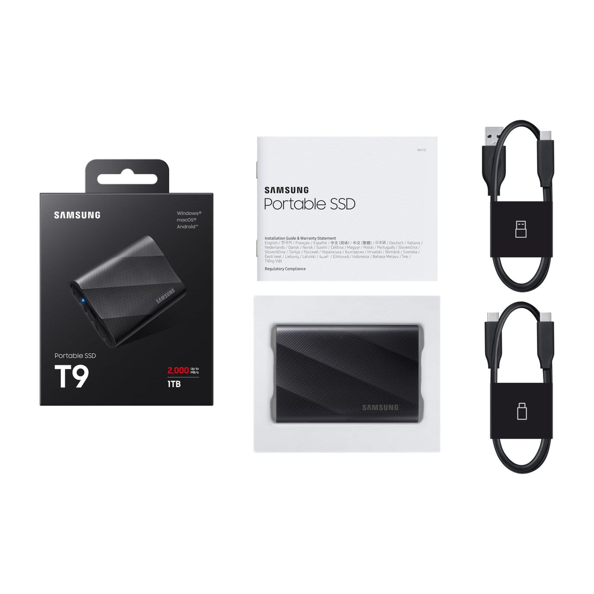 Samsung T9 Portable SSD 1TB, USB 3.2 Gen 2x2 External Solid State Drive, Seq. Read Speeds Up to 2,000MB/s for Gaming, Students and Professionals, MU-PG1T0B/AM, Black