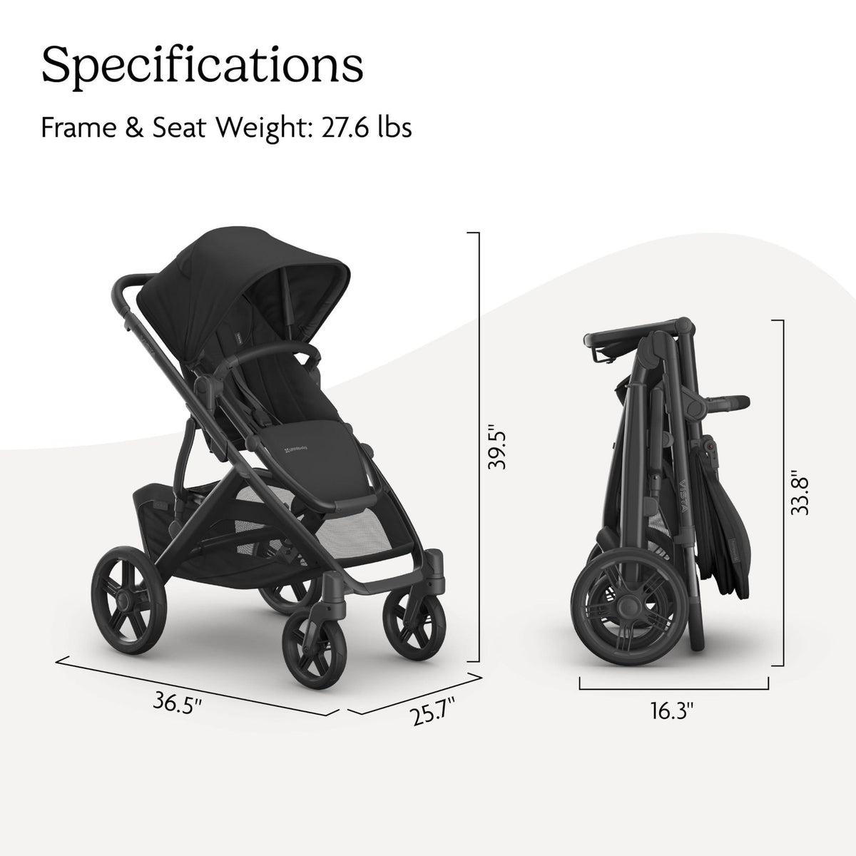 UPPAbaby Vista V3 Stroller - Full-Size Single-to-Double Stroller System - Toddler Seat, Bug Shield, Rain Shield, and Storage Bag Included - Jake (Charcoal/Carbon Frame/Black Leather)