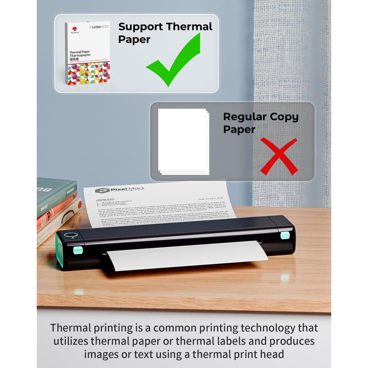 Phomemo Inkless Portable Printer for Travel - Wireless Thermal Printer Compatible with Phone & Laptop, Bluetooth Printers Supports 8.5" X 11" Letter Thermal Paper, Come with Carry Case