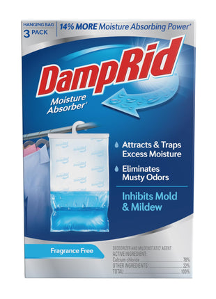 DampRid Fragrance Free Hanging Moisture Absorber, 16 oz., 3 Pack   Eliminates Musty Odors for Fresher Air, Ideal Moisture Absorbers for Closet, 14% More Moisture Absorbing Power*