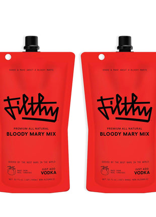 Filthy Bloody Mary Mix, Premium Cocktail Mixer - 32 Oz Pouch, 2 Pack | All-Natural Ingredients, Made with Real Tomatoes - Travel Friendly for Vacation & Home Bars - Non-GMO, Gluten-Free & Vegan